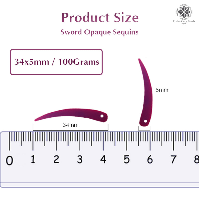 Sword Shape Flat Opaque Sequins 34x5mm, 100 Grams - Magenta