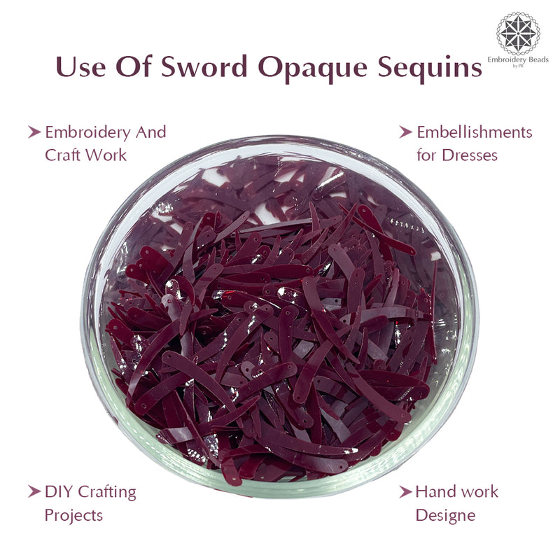 Sword Shape Flat Opaque Sequins 34x5mm, 100 Grams - Magenta