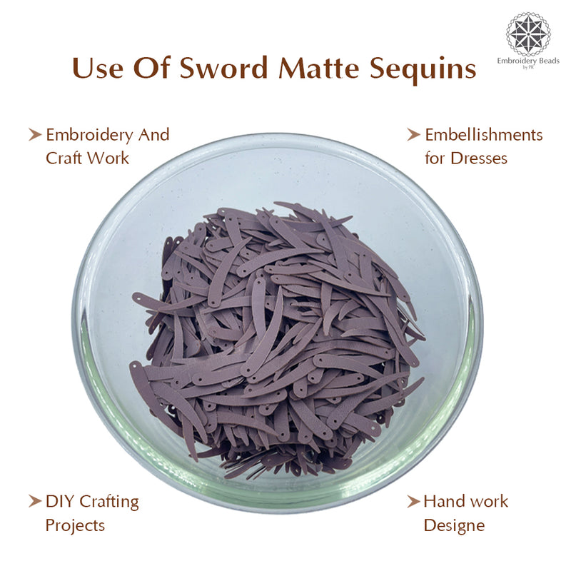 Sword Shape Flat Matte Sequins 34x5mm, 100 Grams - Dark Brown