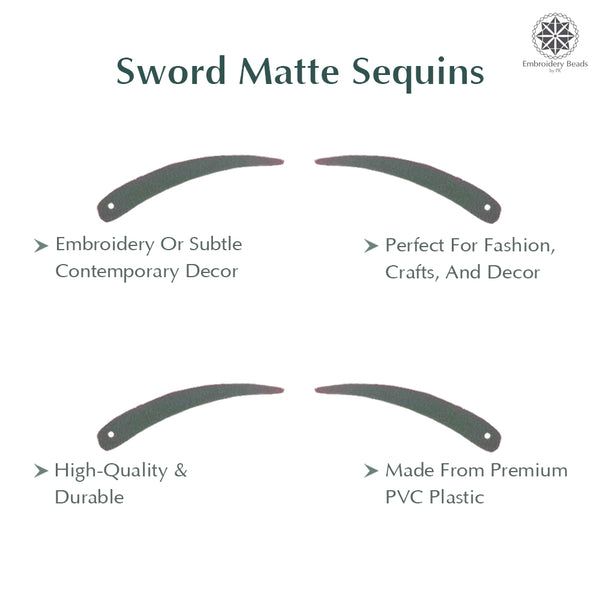 Sword Shape Flat Matte Sequins 34x5mm, 100 Grams - Olive Night