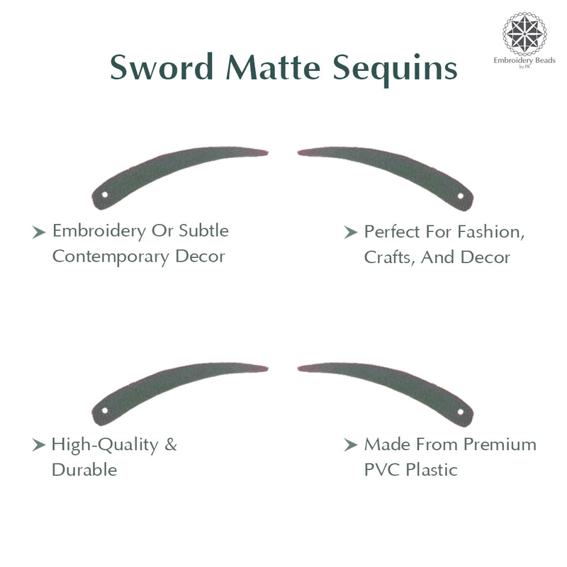 Sword Shape Flat Matte Sequins 34x5mm, 100 Grams - Olive Night