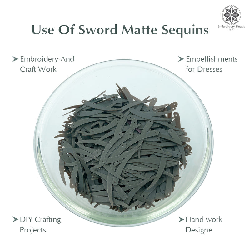 Sword Shape Flat Matte Sequins 34x5mm, 100 Grams - Olive Night