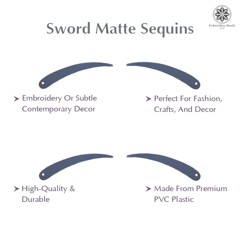 Sword Shape Flat Matte Sequins 34x5mm, 100 Grams - Plum Kitten