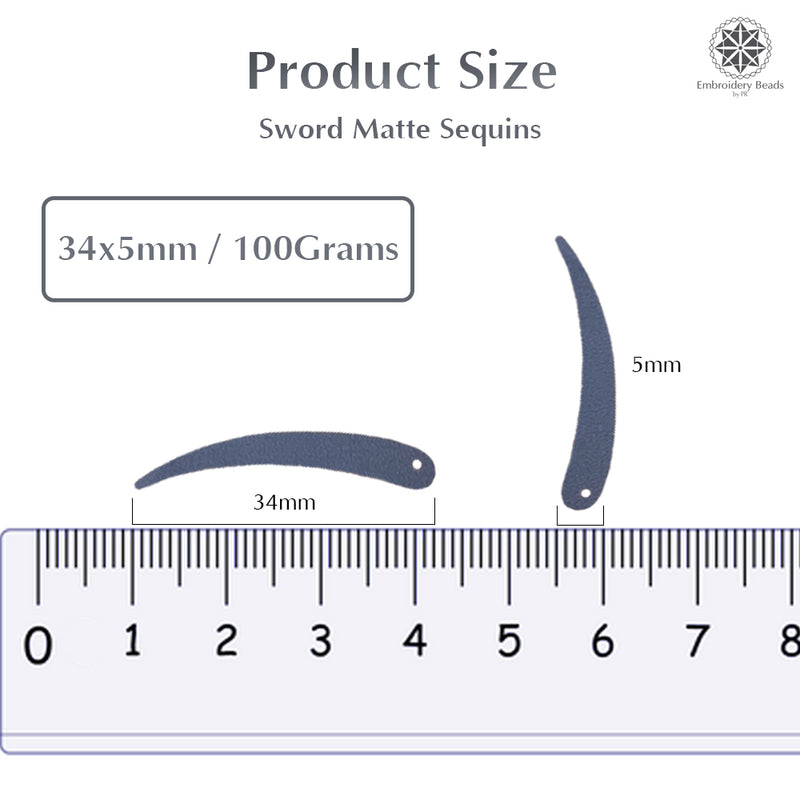 Sword Shape Flat Matte Sequins 34x5mm, 100 Grams - Plum Kitten