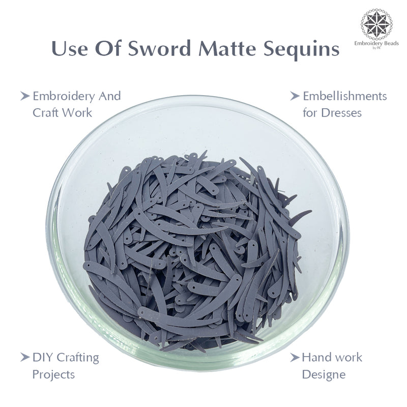 Sword Shape Flat Matte Sequins 34x5mm, 100 Grams - Plum Kitten