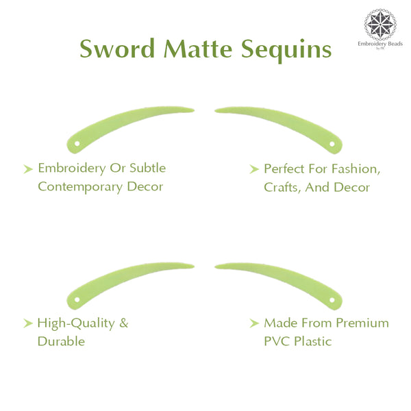 Sword Shape Flat Matte Sequins 34x5mm, 100 Grams - Shadow Lime
