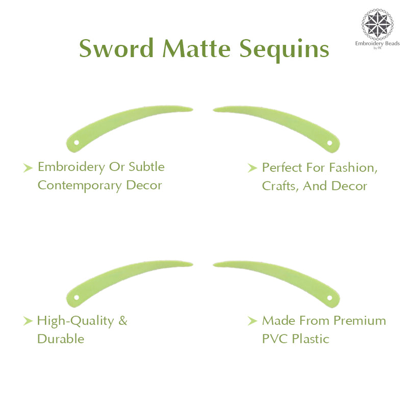 Sword Shape Flat Matte Sequins 34x5mm, 100 Grams - Shadow Lime