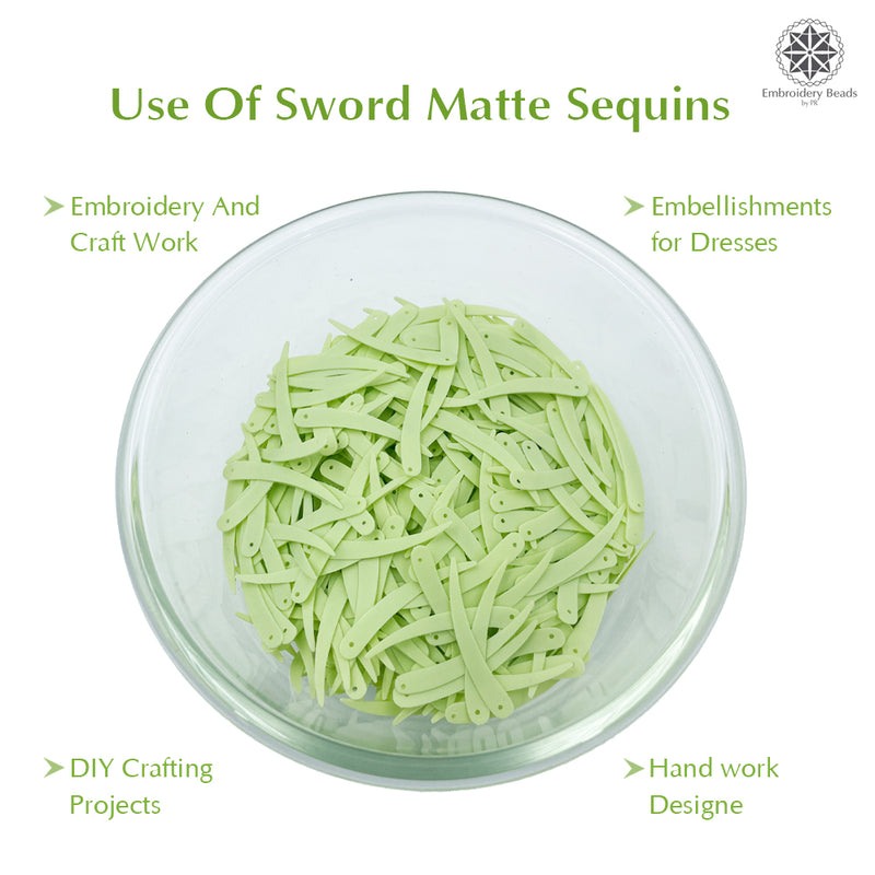 Sword Shape Flat Matte Sequins 34x5mm, 100 Grams - Shadow Lime