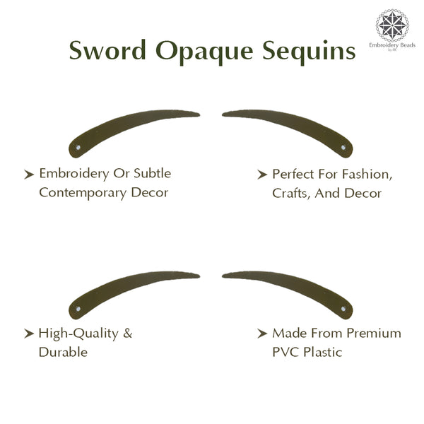 Sword Shape Flat Opaque Sequins 34x5mm, 100 Grams - Mehandi green
