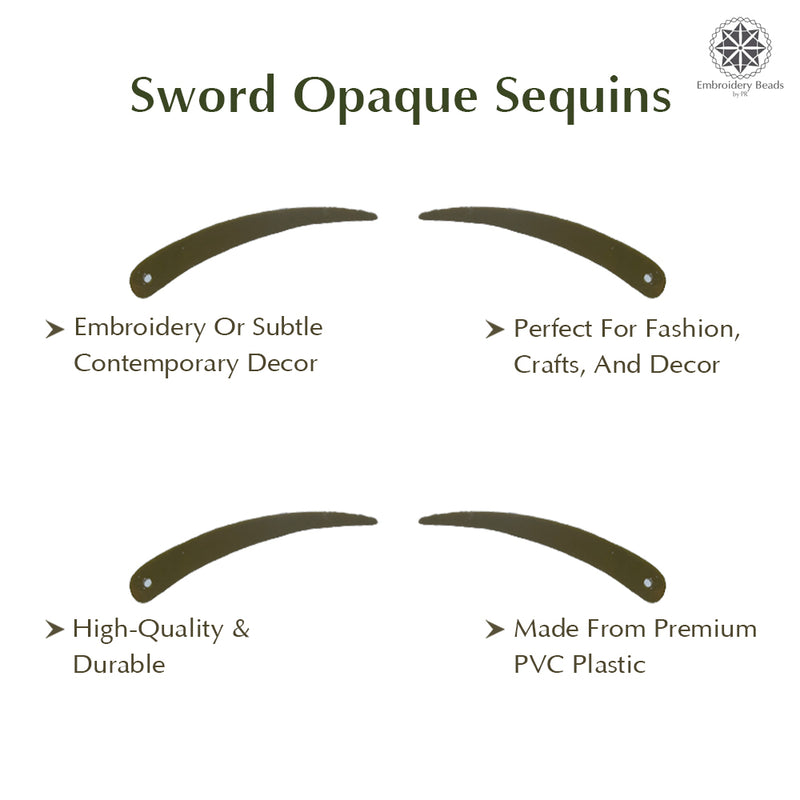 Sword Shape Flat Opaque Sequins 34x5mm, 100 Grams - Mehandi green