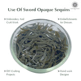 Sword Shape Flat Opaque Sequins 34x5mm, 100 Grams - Mehandi green