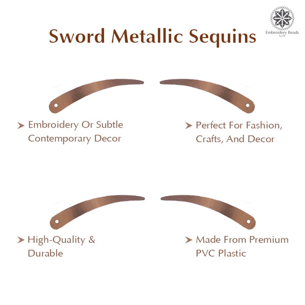 Sword Shape Flat Metallic Sequins 34x5mm, 100 Grams - Light Brown