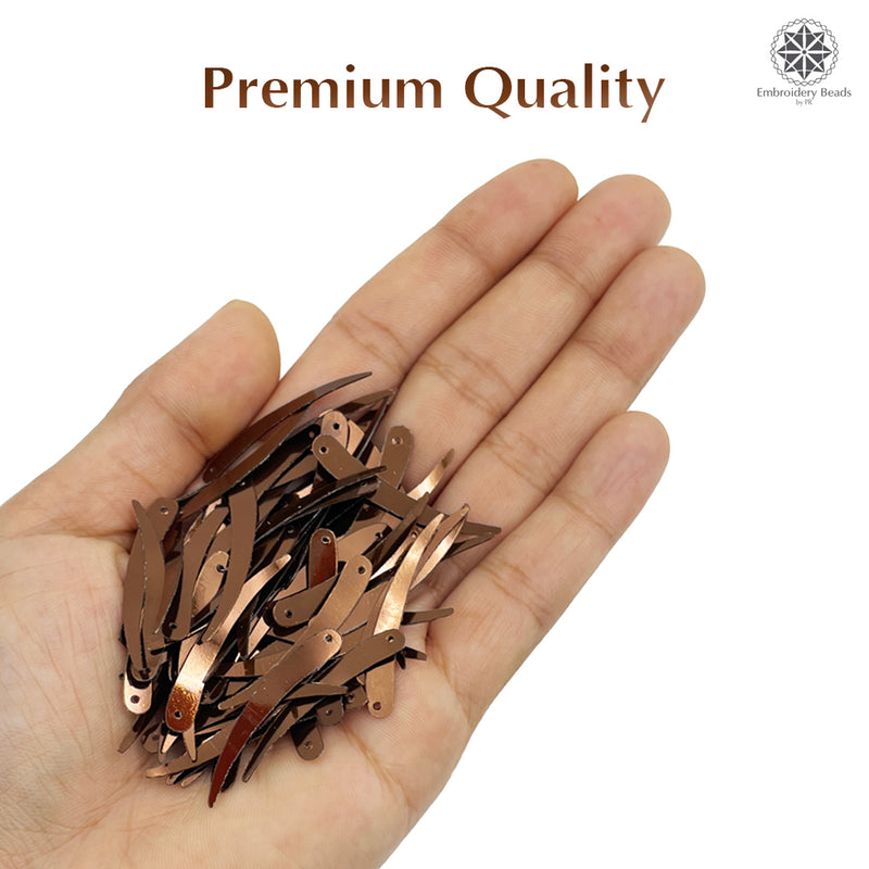 Sword Shape Flat Metallic Sequins 34x5mm, 100 Grams - Light Brown