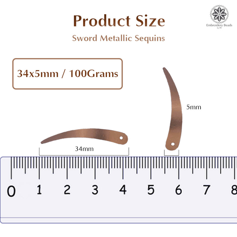 Sword Shape Flat Metallic Sequins 34x5mm, 100 Grams - Light Brown