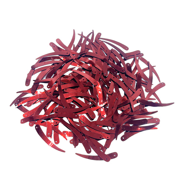 Sword Shape Flat Metallic Sequins 34x5mm, 100 Grams - Dark Red