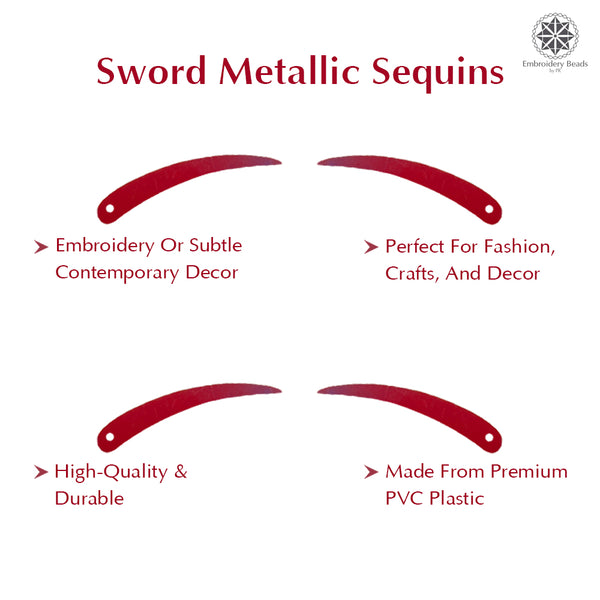 Sword Shape Flat Metallic Sequins 34x5mm, 100 Grams - Dark Red