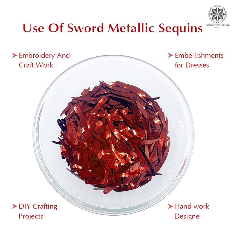Sword Shape Flat Metallic Sequins 34x5mm, 100 Grams - Dark Red