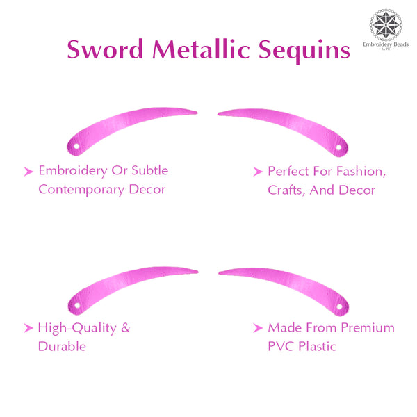 Sword Shape Flat Metallic Sequins 34x5mm, 100 Grams - Hot Pink