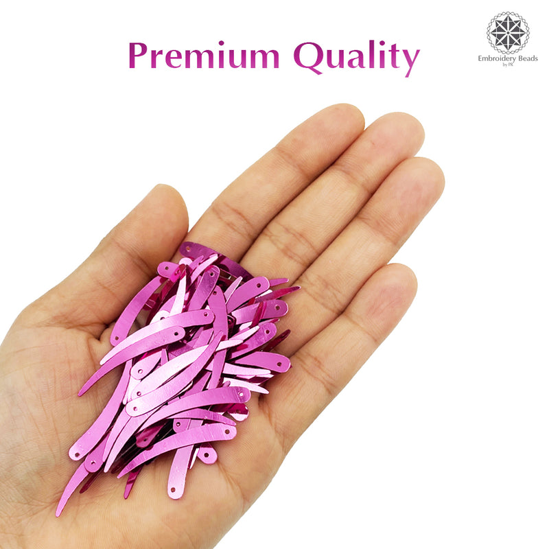 Sword Shape Flat Metallic Sequins 34x5mm, 100 Grams - Hot Pink