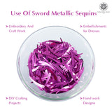 Sword Shape Flat Metallic Sequins 34x5mm, 100 Grams - Hot Pink