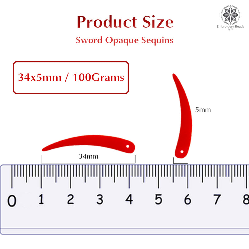 Sword Shape Flat Opaque Sequins 34x5mm, 100 Grams - Orange