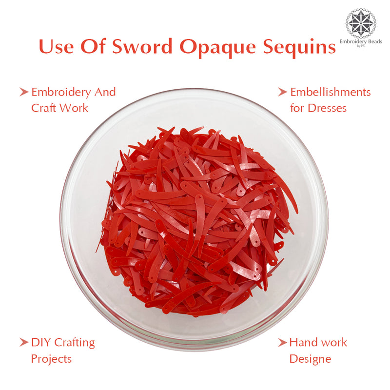 Sword Shape Flat Opaque Sequins 34x5mm, 100 Grams - Orange