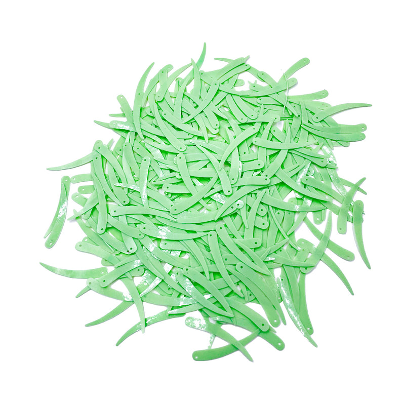 Sword Shape Flat Opaque Sequins 34x5mm, 100 Grams - Mehandi green