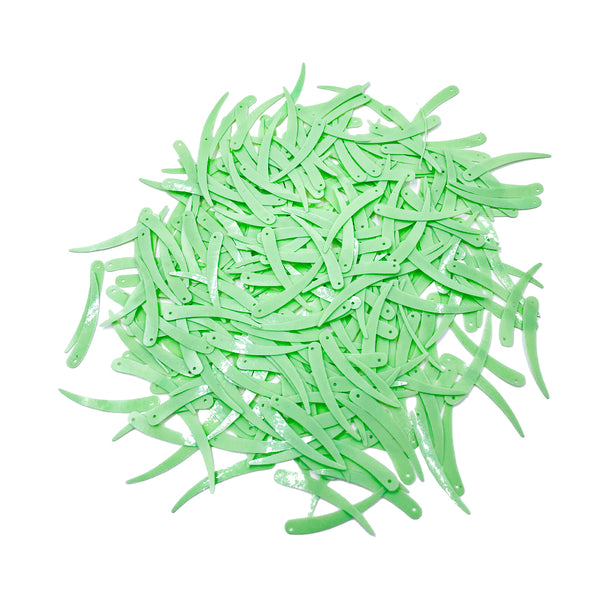 Sword Shape Flat Opaque Sequins 34x5mm, 100 Grams - Pastel Green