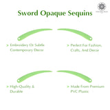 Sword Shape Flat Opaque Sequins 34x5mm, 100 Grams - Pastel Green