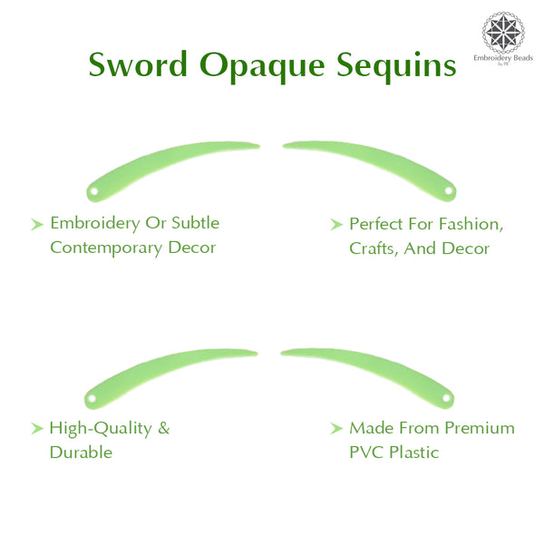 Sword Shape Flat Opaque Sequins 34x5mm, 100 Grams - Pastel Green
