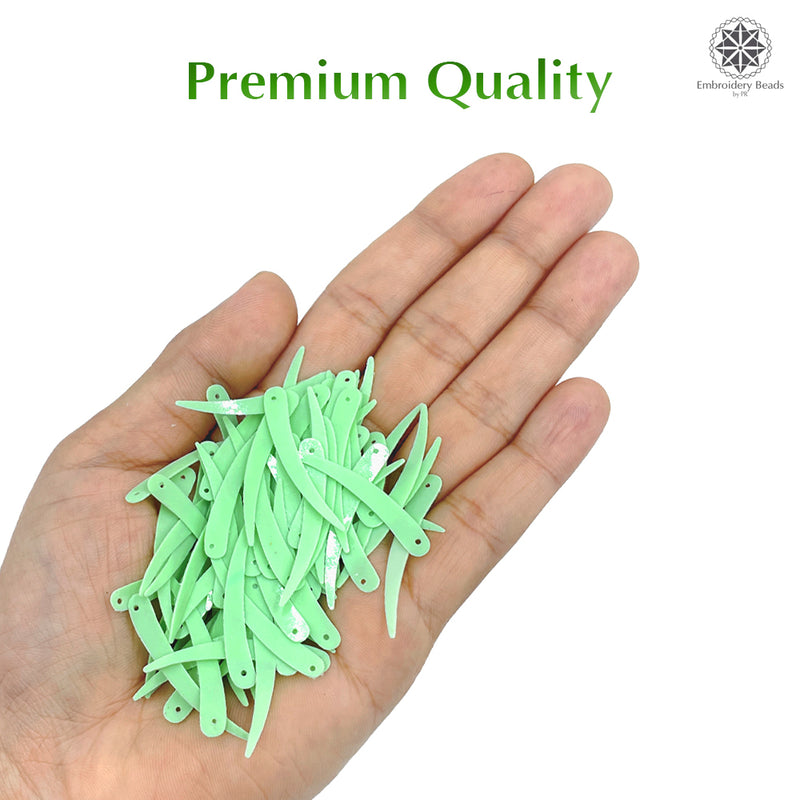 Sword Shape Flat Opaque Sequins 34x5mm, 100 Grams - Pastel Green