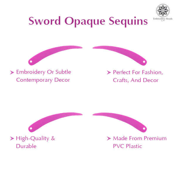 Sword Shape Flat Opaque Sequins 34x5mm, 100 Grams - Pink