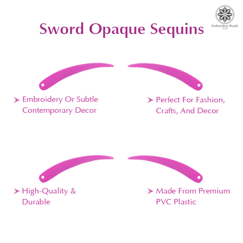 Sword Shape Flat Opaque Sequins 34x5mm, 100 Grams - Pink