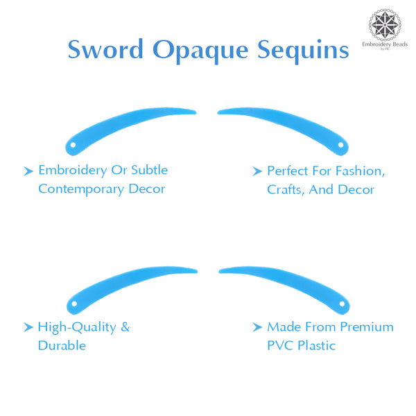 Sword Shape Flat Opaque Sequins 34x5mm, 100 Grams - Sky Blue