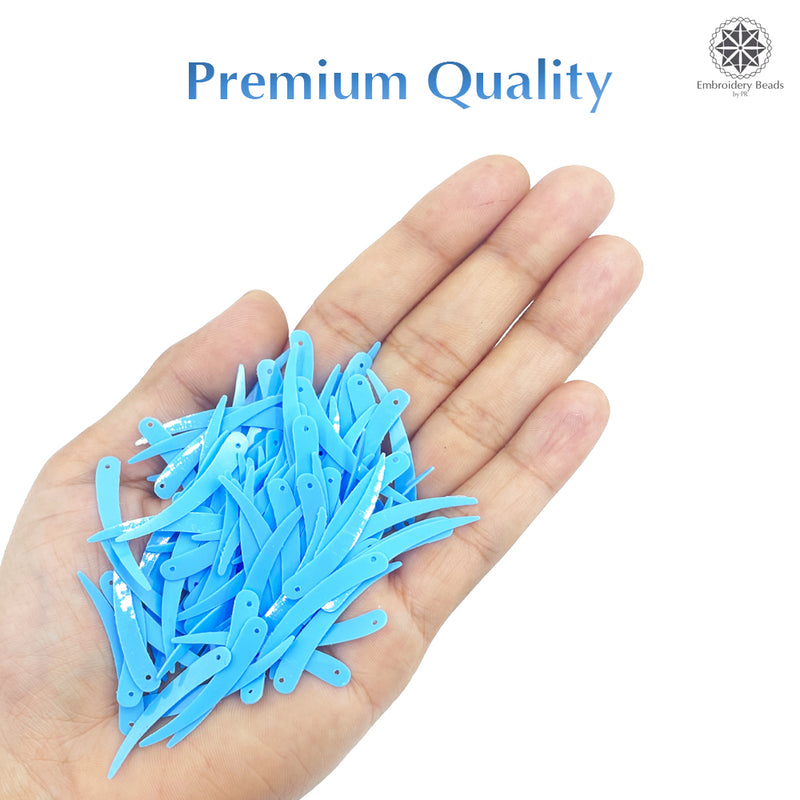 Sword Shape Flat Opaque Sequins 34x5mm, 100 Grams - Sky Blue