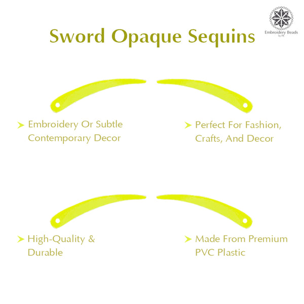 Sword Shape Flat Opaque Sequins 34x5mm, 100 Grams - Bright Yellow