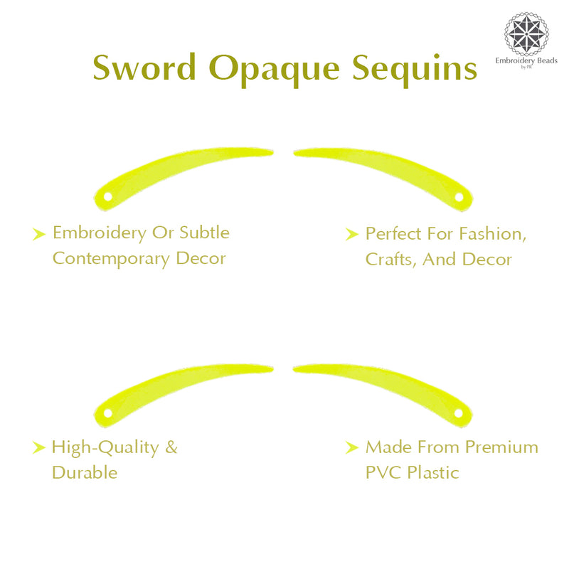 Sword Shape Flat Opaque Sequins 34x5mm, 100 Grams - Bright Yellow