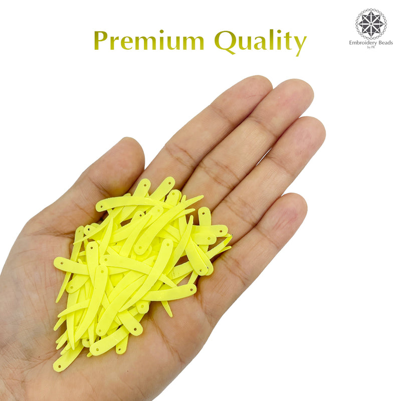 Sword Shape Flat Opaque Sequins 34x5mm, 100 Grams - Bright Yellow