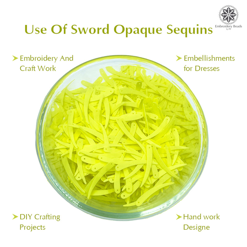 Sword Shape Flat Opaque Sequins 34x5mm, 100 Grams - Bright Yellow