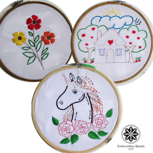 DIY Embroidery Kit  Combo of Flower / House / Unicorn Face