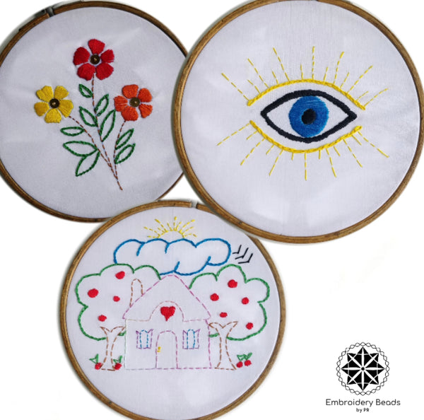 DIY Embroidery kit Combo of Evil Eye / Flower / House