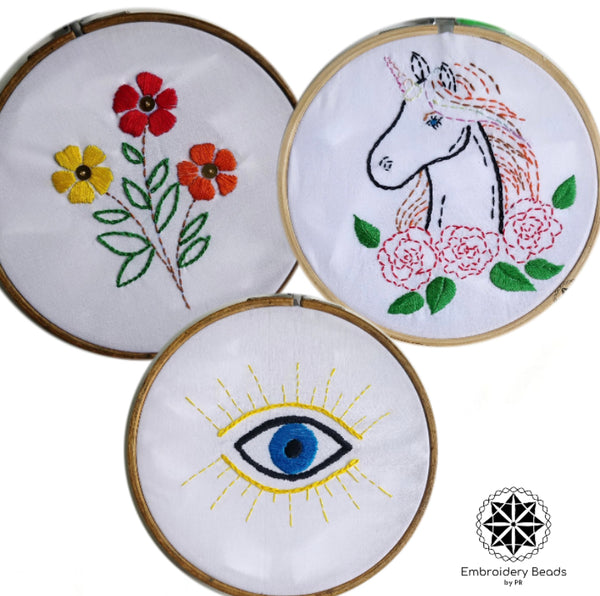 DIY Embroidery kit Combo of Evil Eye / Flower / Unicorn Face