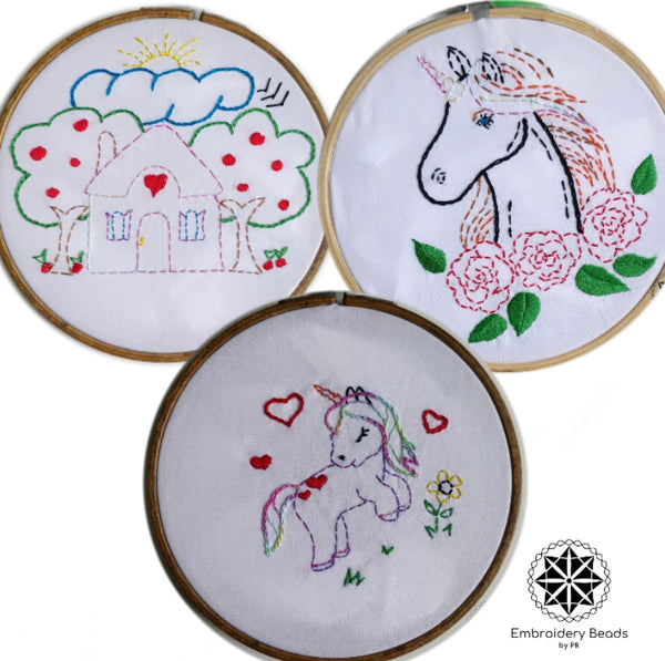 DIY Embroidery kit Combo of Unicorn/ House/ Unicorn Face