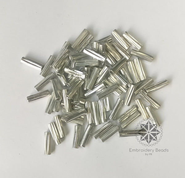 Cylinder Shape Bugle Beads Silver 10mm ( SN-214 C1 )