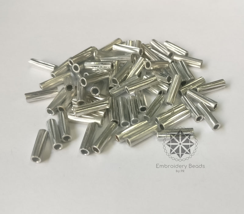 Cylinder Shape Bugle Beads Silver 10mm ( SN-214 C1 )