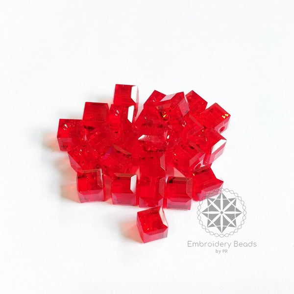 Swarovski Cube Shape Beads Light Siam 6mm