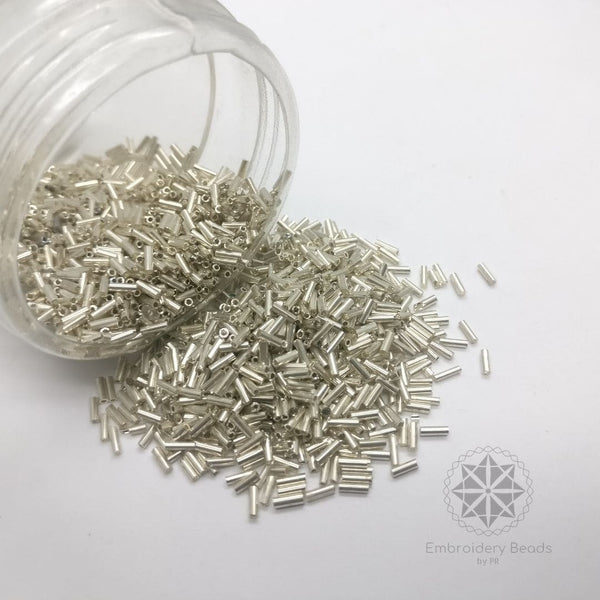 Bugle beads Metallic Silver  5mm