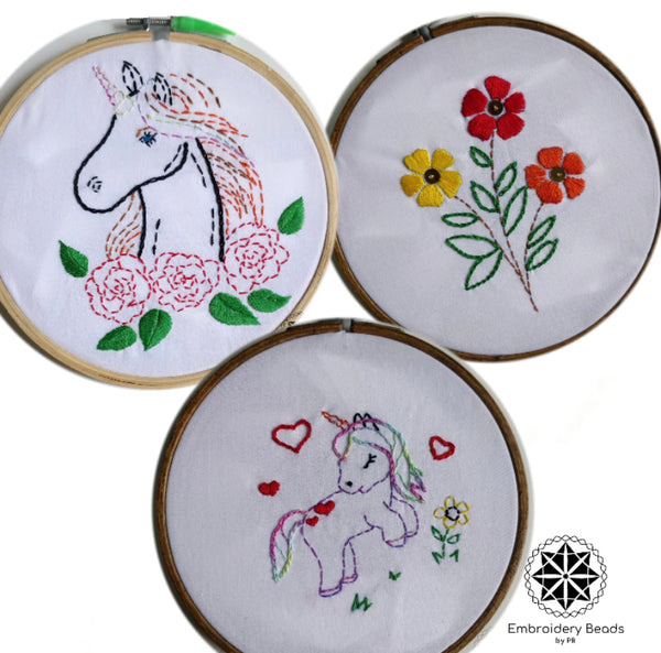 DIY Embroidery kit  Combo of Unicorn/ Flower / Unicorn Face