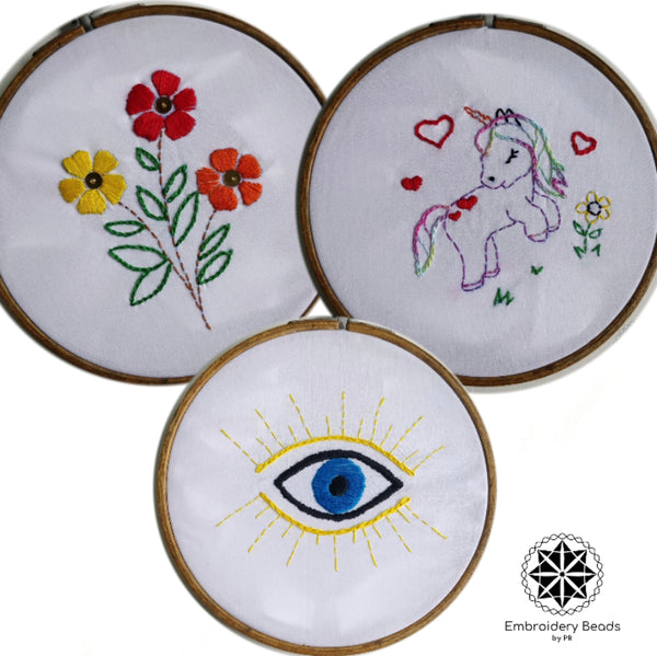 DIY Embroidery kit Combo of Evil Eye / Unicorn / Flower